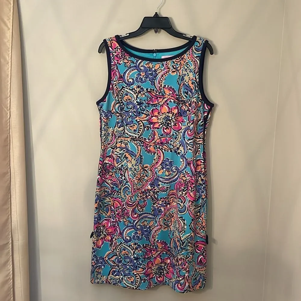 LILLY PULITZER Francesca Aqua Bait & Switch Sleeveless Sheath Dress Size XL